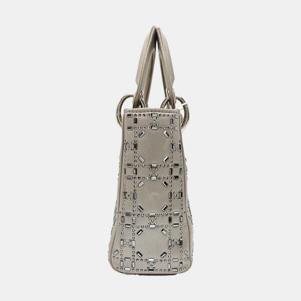 Lady Dior Mini Cannage Silk Satin Gray