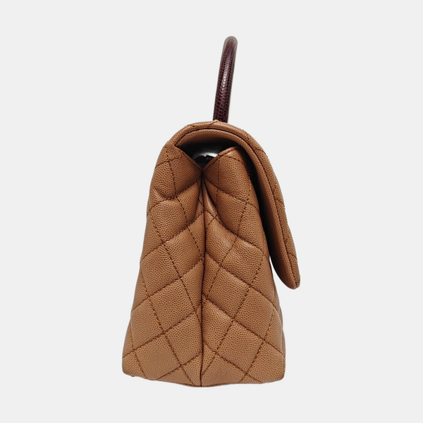 COCO HANDLE Medium Quilted Grained Calfskin Beige