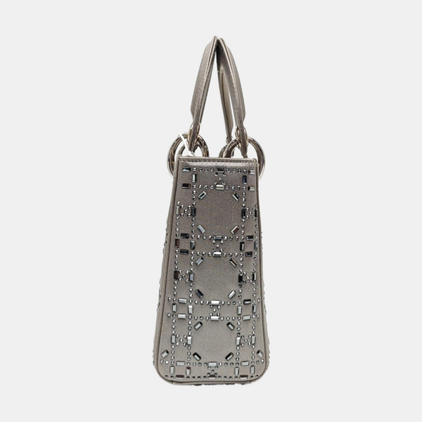 Lady Dior Mini Cannage Silk Satin Gray