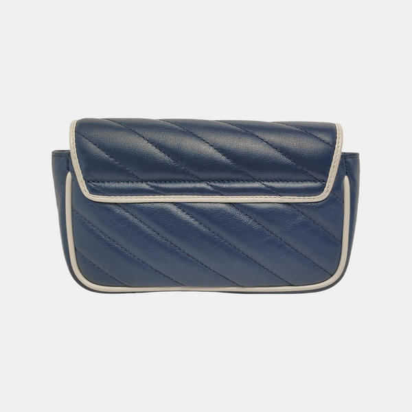 Authenticated pre-owned GG Marmont Super Mini Quilted Calfskin Blue - Shoulder Bag at Looply