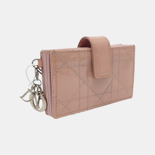 Lady Dior Cannage Patent Leather Pink Card Holder