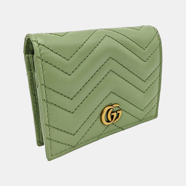 GG Marmont Mini Chevron Calfskin Green Wallet