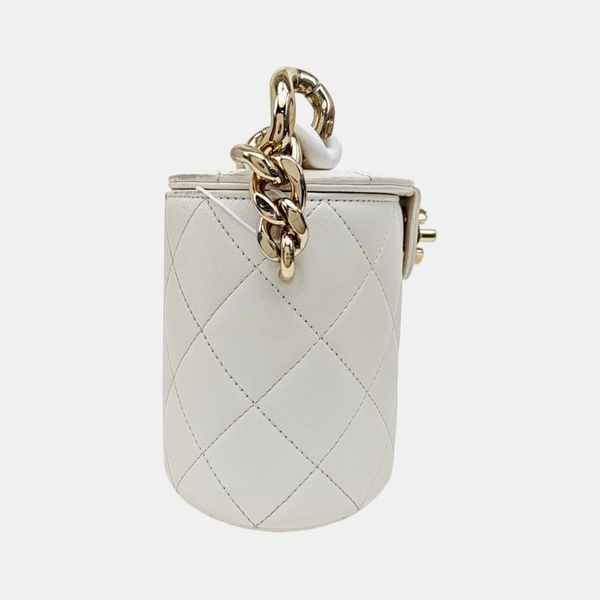 Round Vanity Quilted Lambskin White