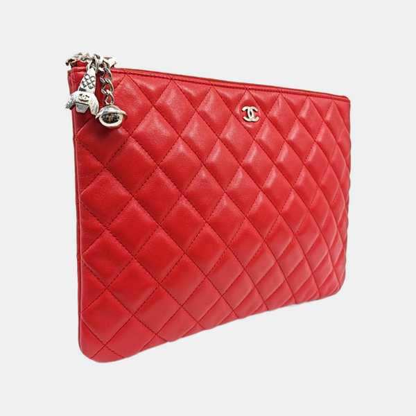 Quilted Lambskin Clutch Red