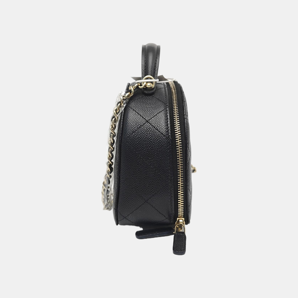 Quilted Grained Calfskin Shoulder Bag Black