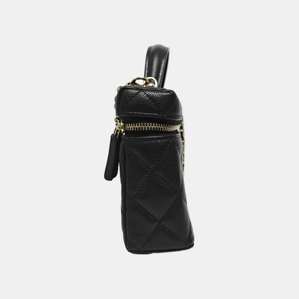Quilted Grained Calfskin Shoulder Bag Black