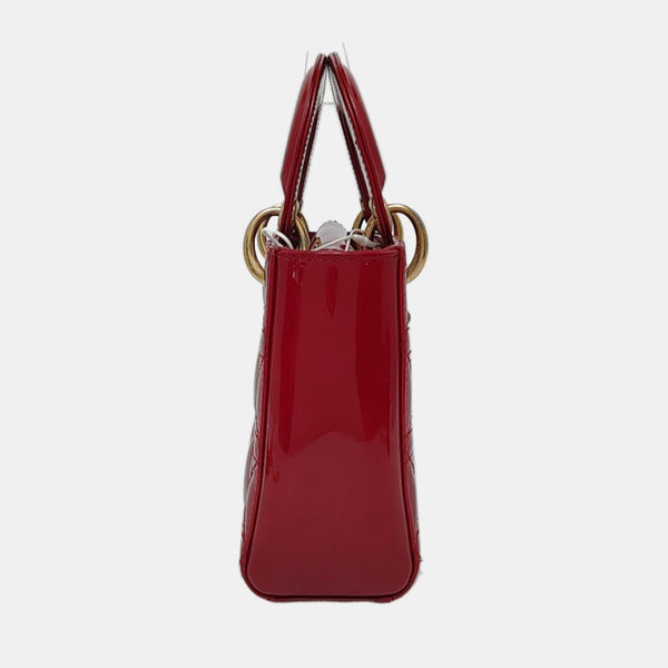 Authenticated pre-owned Lady Dior Mini Cannage Patent Calfskin Red - Tote Bag at Looply