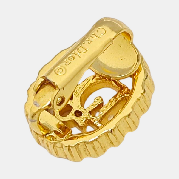 Dior Oblique Metal Gold Clip On Earrings