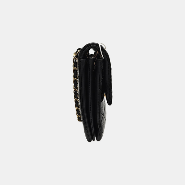 Quilted Patent Leather Shoulder Bag Black