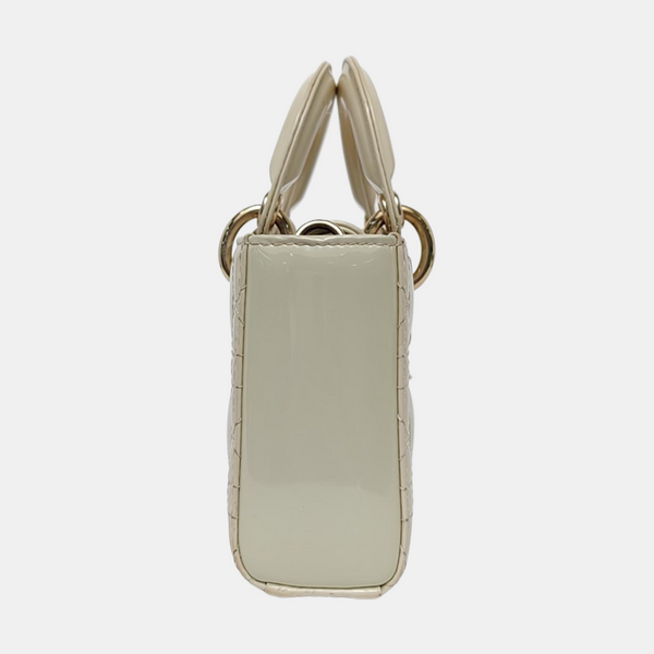 Lady D-Joy Small Cannage Patent Leather Beige