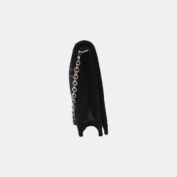 Cannage Silk Satin Shoulder Bag Black
