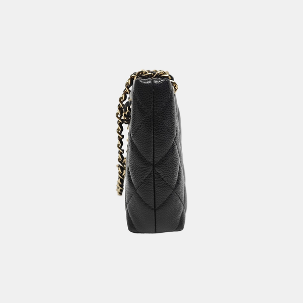 Quilted Grained Calfskin Shoulder Bag Black