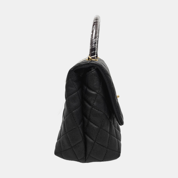 COCO HANDLE Medium Quilted Grained Calfskin Black
