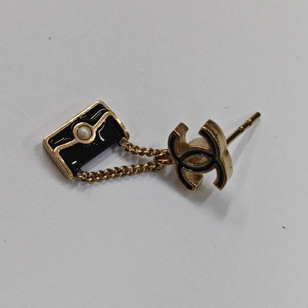 CC Logo Metal Silver Stud Earrings