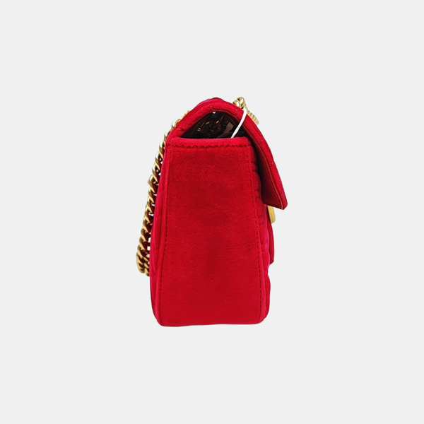 GG Marmont Medium Quilted Velvet Red