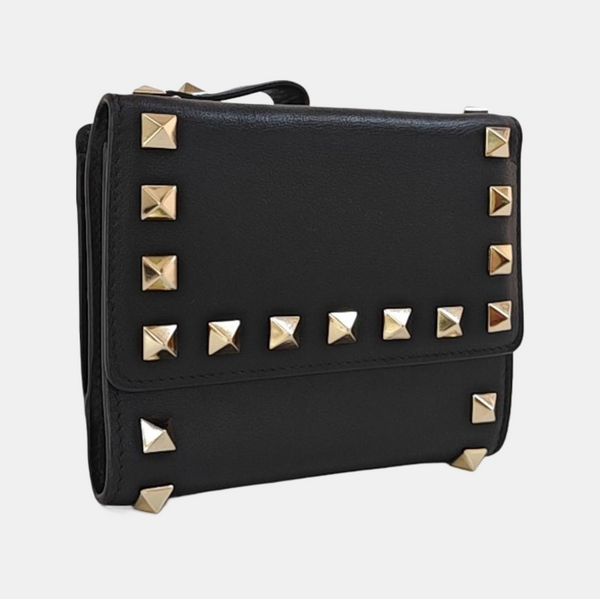Rockstud Calfskin Black Wallet