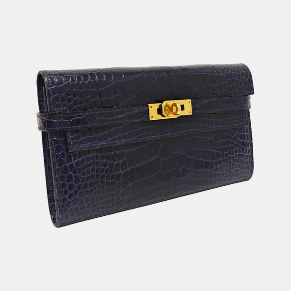 Kelly 20 Shiny Porosus Crocodile Blue Wallet