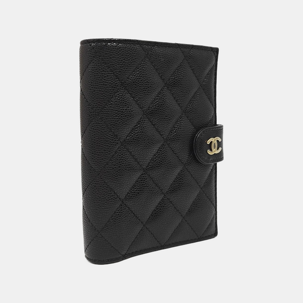 Quilted Grained Calfskin Wallet Black