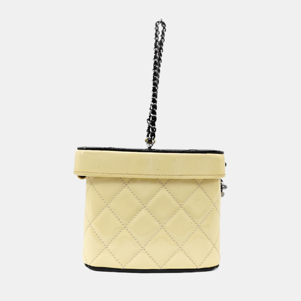 Quilted Patent Leather Top Handle Bag Yellow