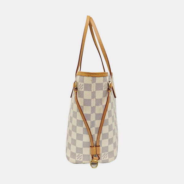 NEVERFULL PM Lona revestida Damier Azur Blanca