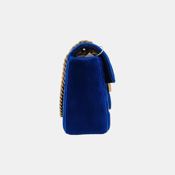 GG Marmont Medium Quilted Velvet Blue