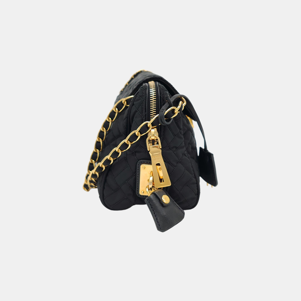Quilted Nylon Shoulder Bag Black