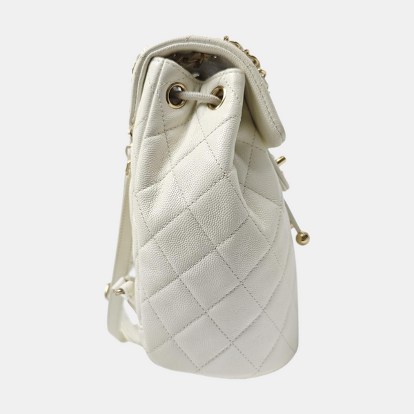 Quilted Grained Calfskin Backpack White