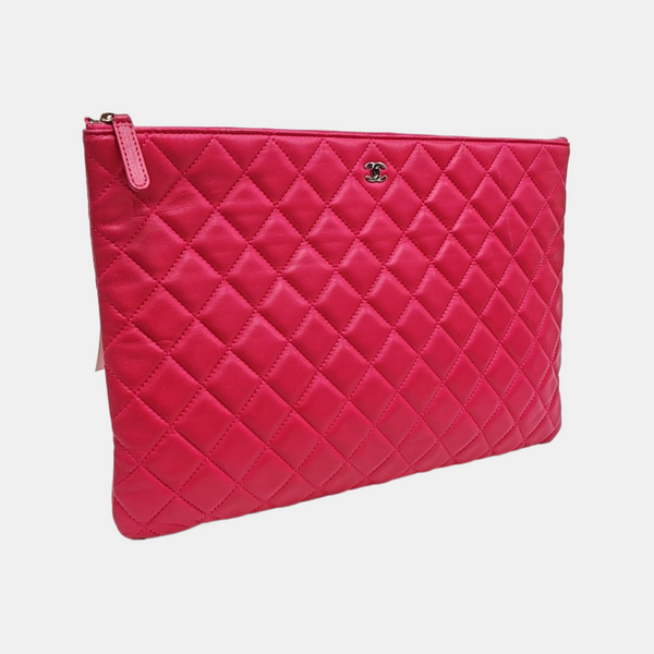 Quilted Lambskin Clutch Large Pink