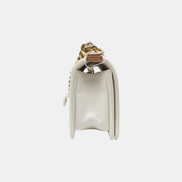 BOY CHANEL Small Quilted Calfskin White