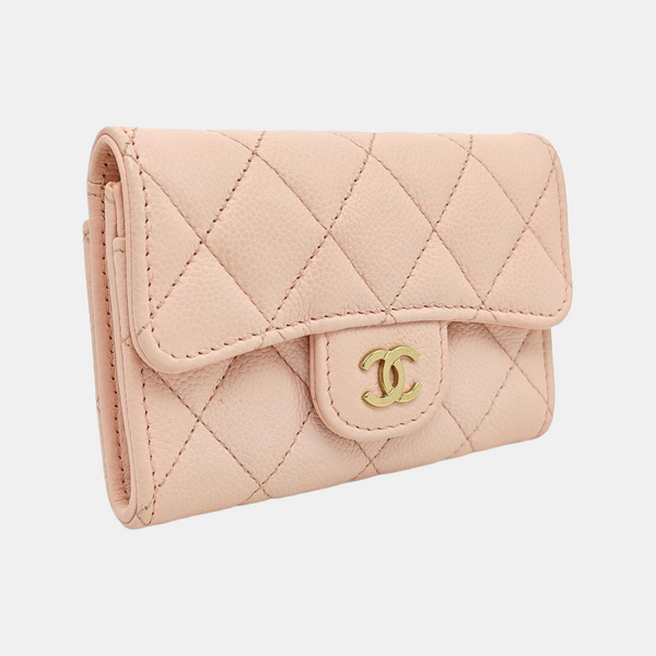 CLASSIC FLAP Quilted Grained Calfskin Pink Card Holder