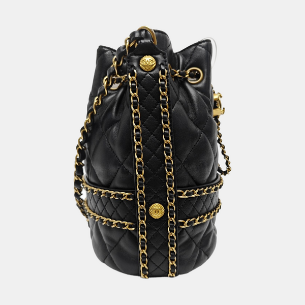 DRAWSTRING Large Quilted Lambskin Black