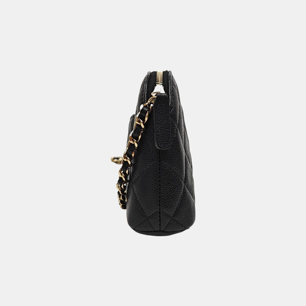 Quilted Grained Calfskin Shoulder Bag Black
