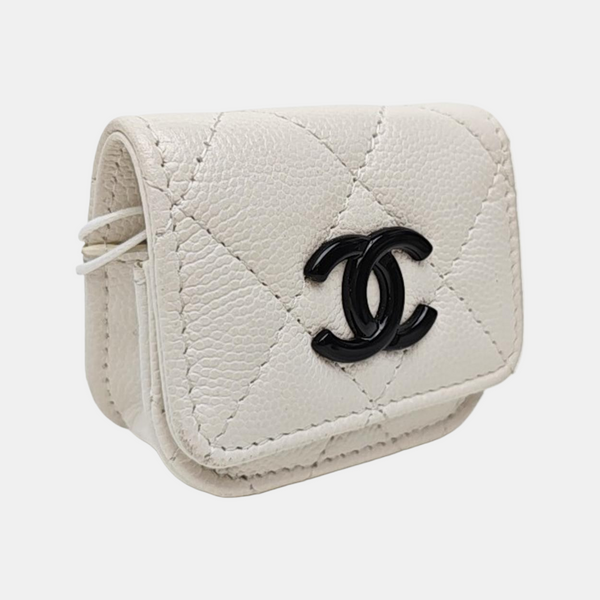 Quilted Grained Calfskin Shoulder Bag White