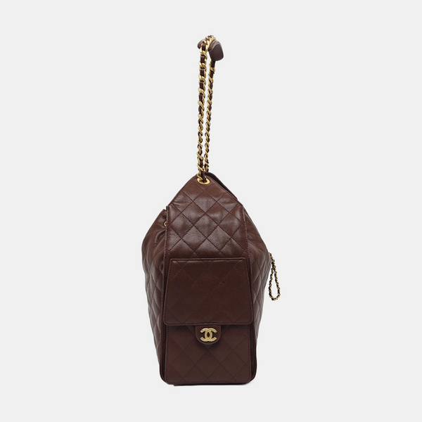 CHANEL 25 Medium Quilted Grained Calfskin Brown