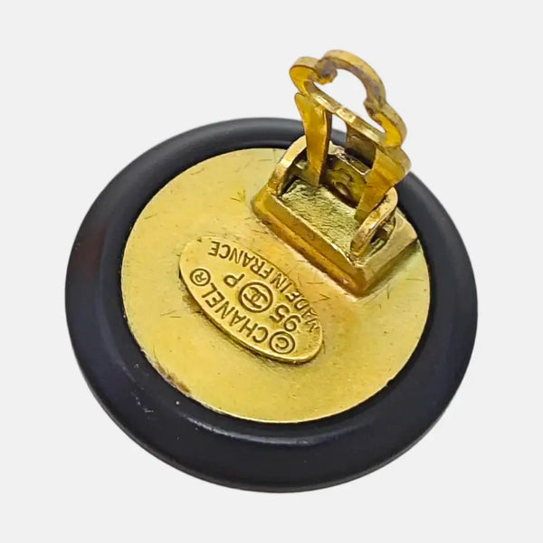 Gold Plated Black Clip On Earrings