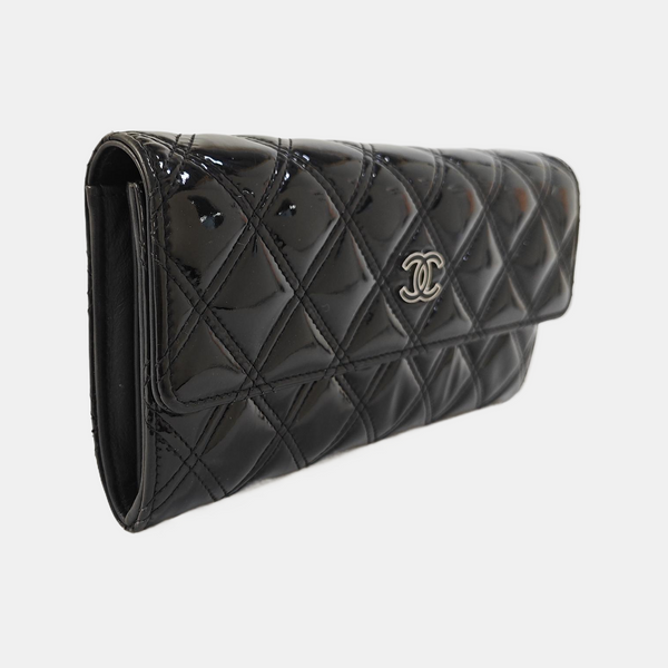 Quilted Patent Leather Wallet Black