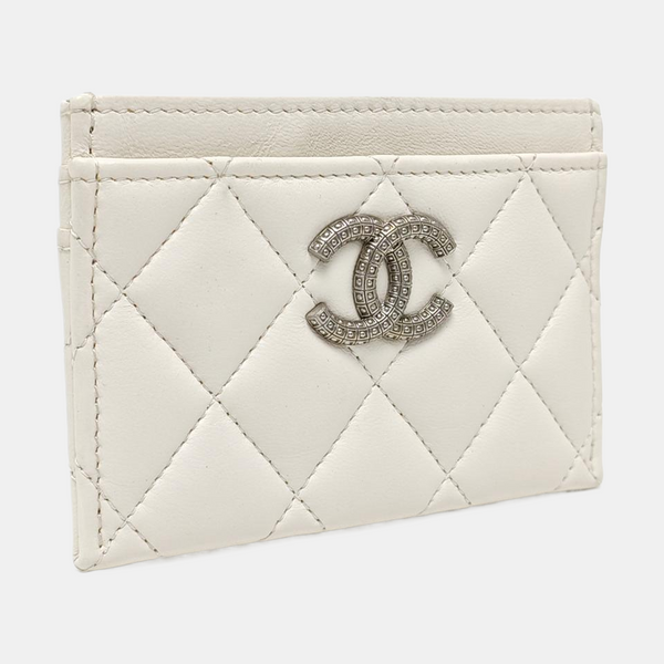 Authenticated pre-owned CHANEL 19 Quilted Lambskin White Card Holder - Card Holder at Looply