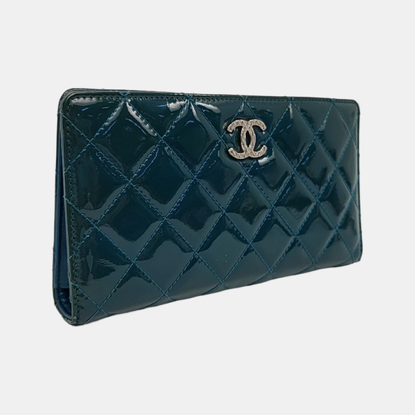 Quilted Patent Leather Wallet Blue