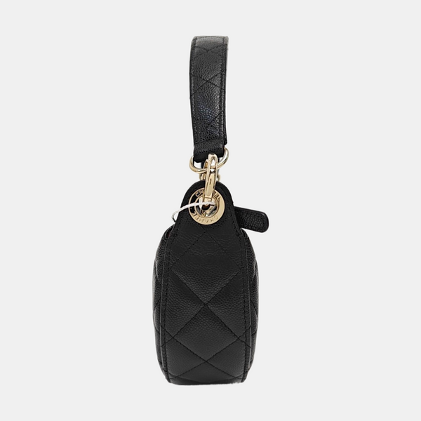 Quilted Grained Calfskin Shoulder Bag Black