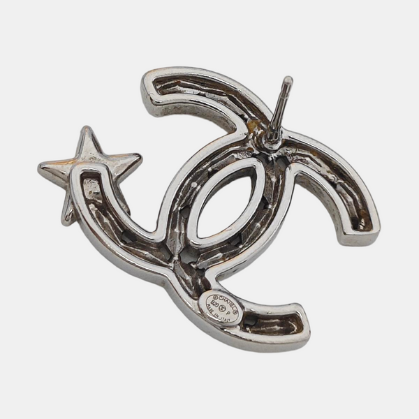 CC Logo Metal Silver Stud Earrings
