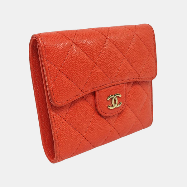 CLASSIC FLAP Quilted Grained Calfskin Red Wallet