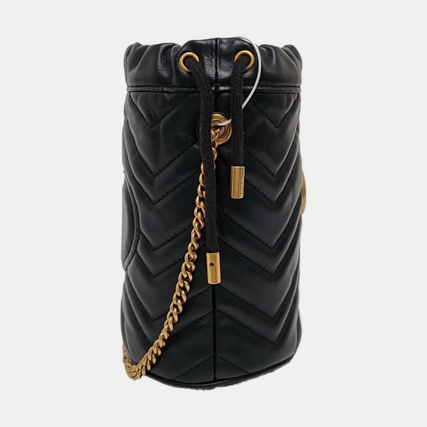 Authenticated pre-owned GG Marmont Mini Quilted Calfskin Black - Bucket Bag at Looply
