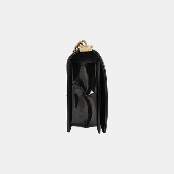 BOY CHANEL Large Quilted Patent Leather Black