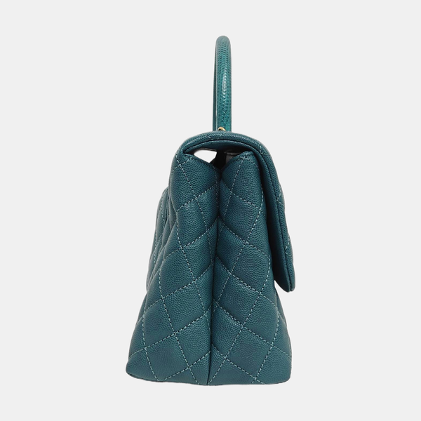 COCO HANDLE Medium Quilted Grained Calfskin Blue