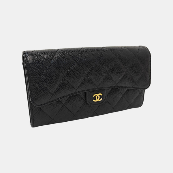 CLASSIC FLAP Mini Quilted Grained Calfskin Black Wallet