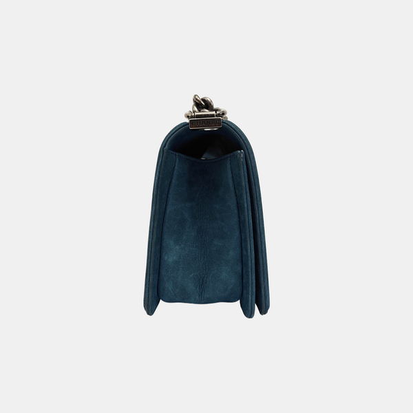 BOY CHANEL Medium Chevron Suede Blue