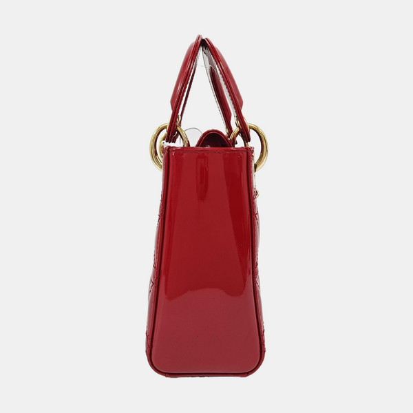 Lady Dior Mini Cannage Patent Leather Red