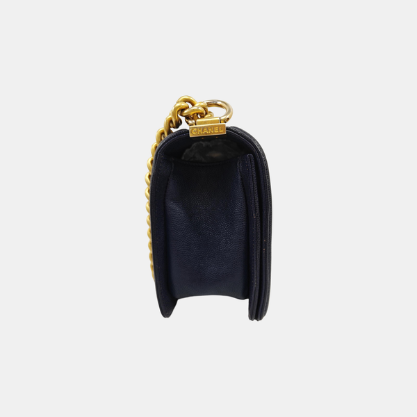 BOY CHANEL Medium Quilted Grained Calfskin Blue