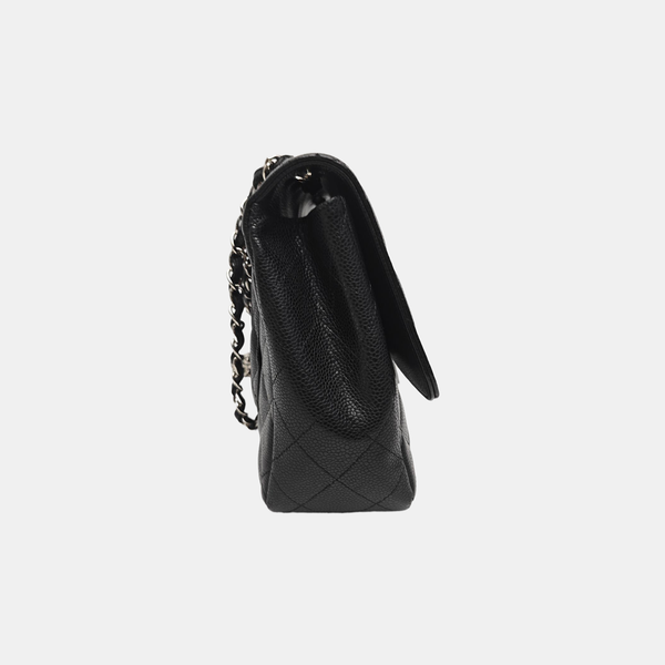 Quilted Grained Calfskin Shoulder Bag Large Black
