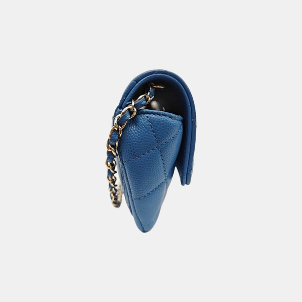 Quilted Grained Calfskin Shoulder Bag Blue